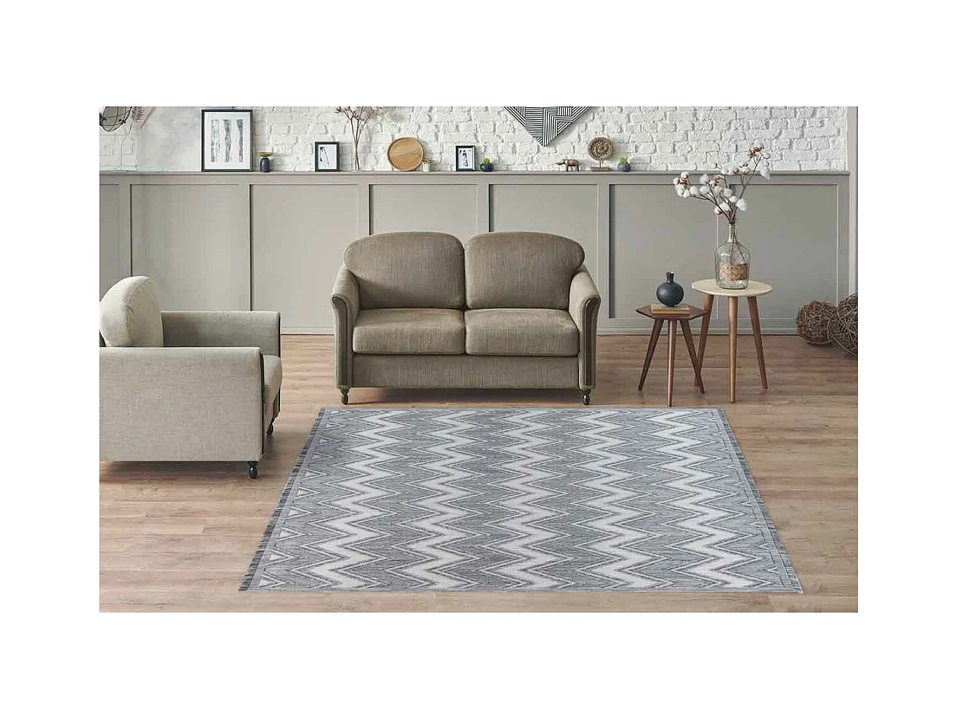 Tapis Tissé Ethnique à Poils Courts "Sarai" Gris 80 x 150 cm