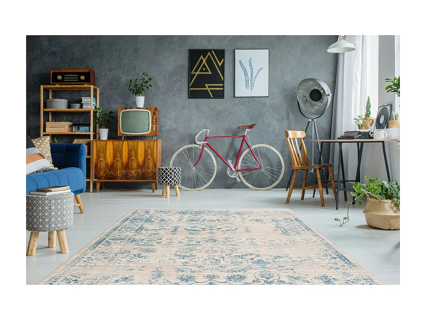 Tapis Vintage à Poils Courts "Baroque VI" Bleu 160 x 230 cm