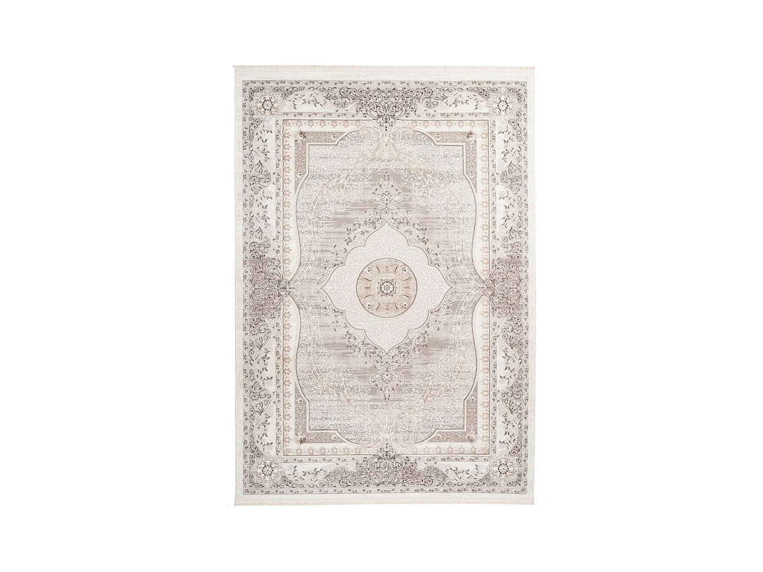 Tapis Vintage à Franges "Akropolis V" Gris & Argent 80 x 150 cm