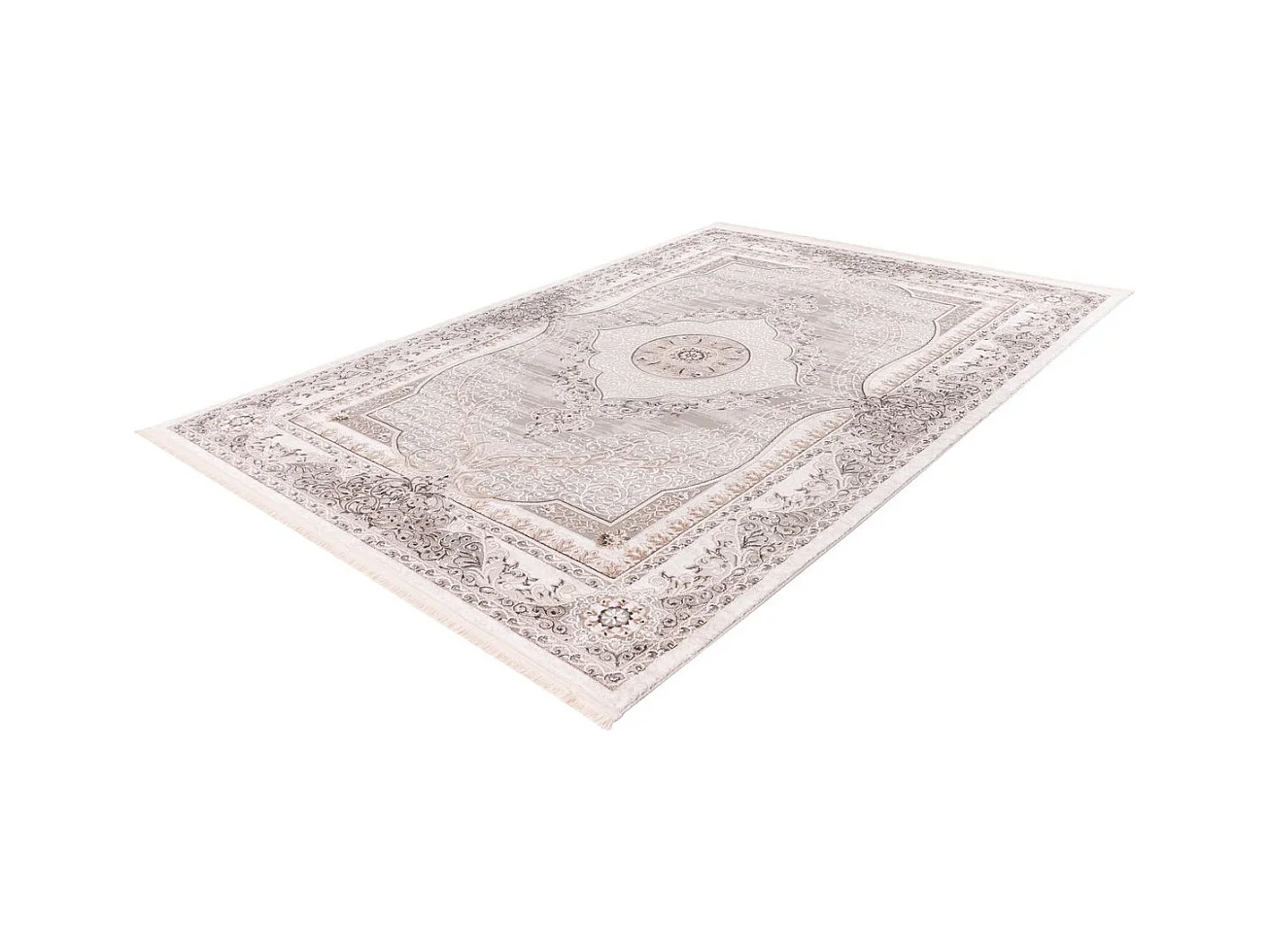 Tapis Vintage à Franges "Akropolis V" Gris & Argent 80 x 150 cm
