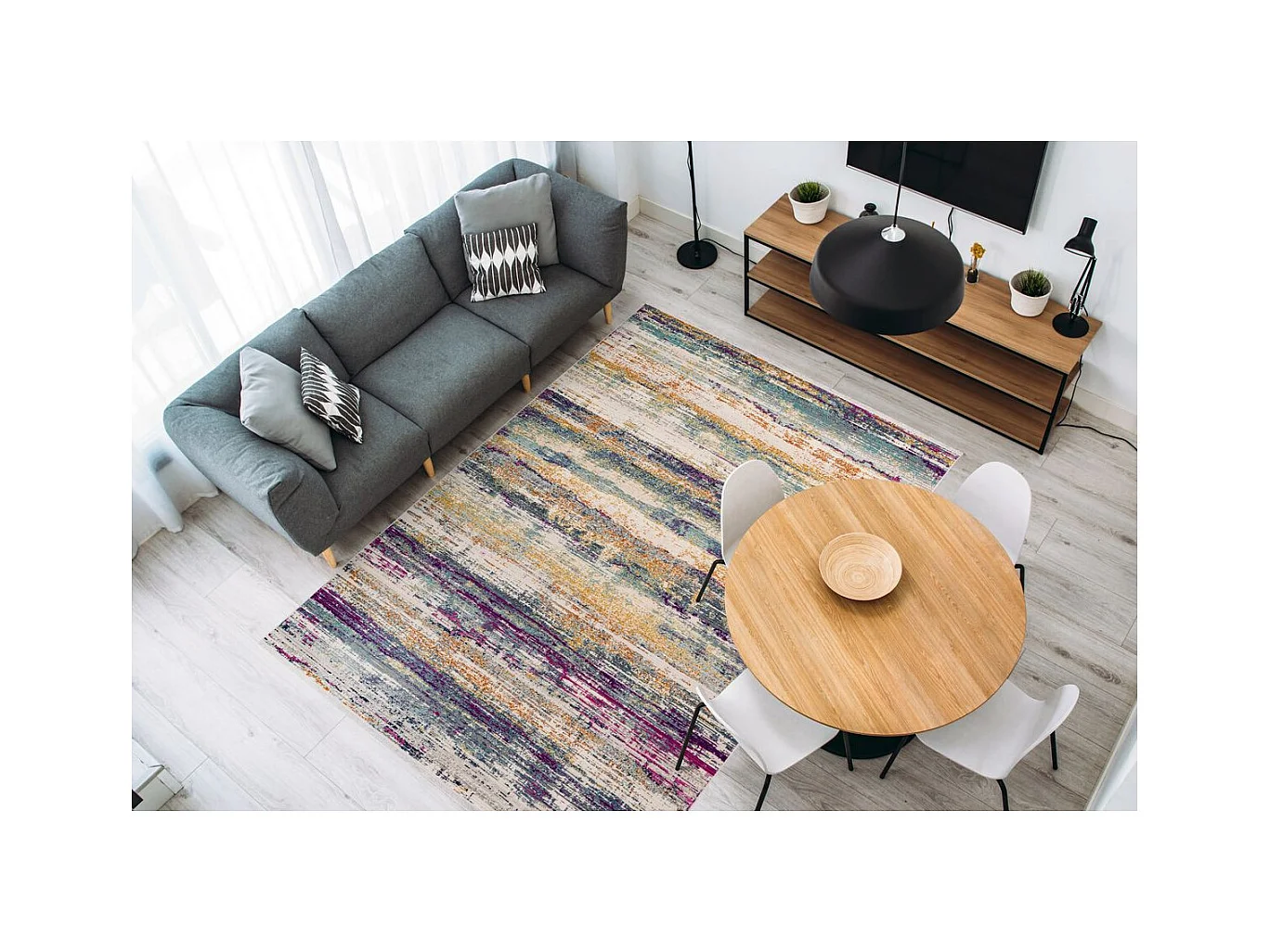 Tapis Rayures à Poils Courts "Anouk" Multicolore 200 x 290 cm