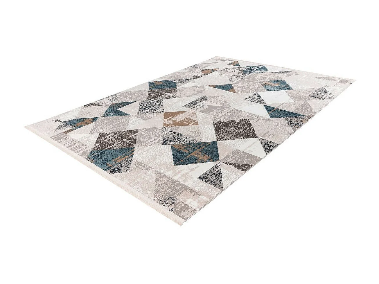 Tapis Géométrique à Franges "Akropolis II" Gris & Bleu 80 x 150 cm