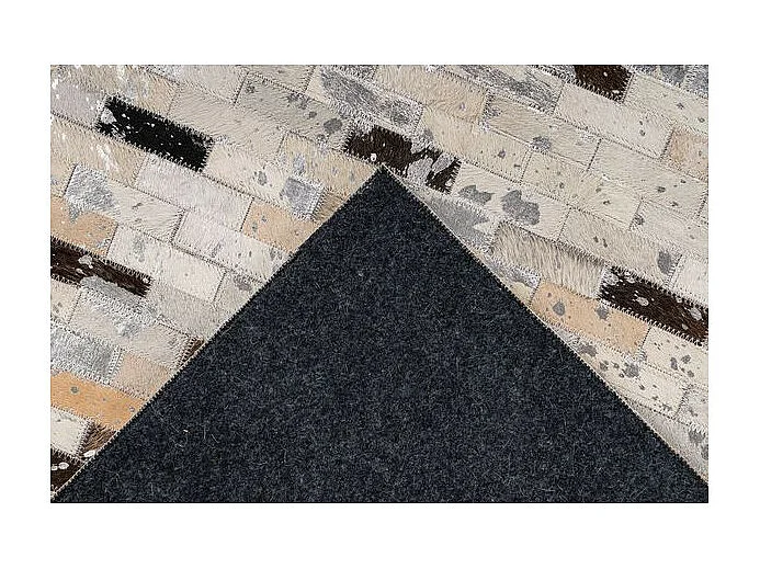 Tapis Fait Main en Cuir "Lavin VII" Noir & Multicolore 80 x 150 cm