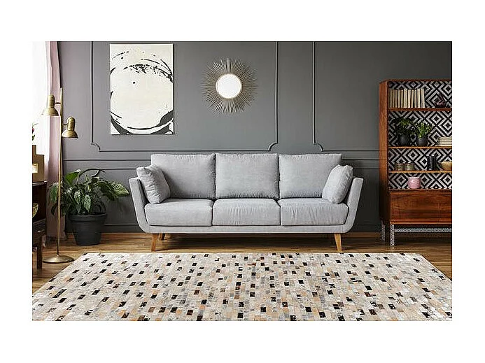 Tapis Fait Main en Cuir "Lavin VII" Noir & Multicolore 80 x 150 cm