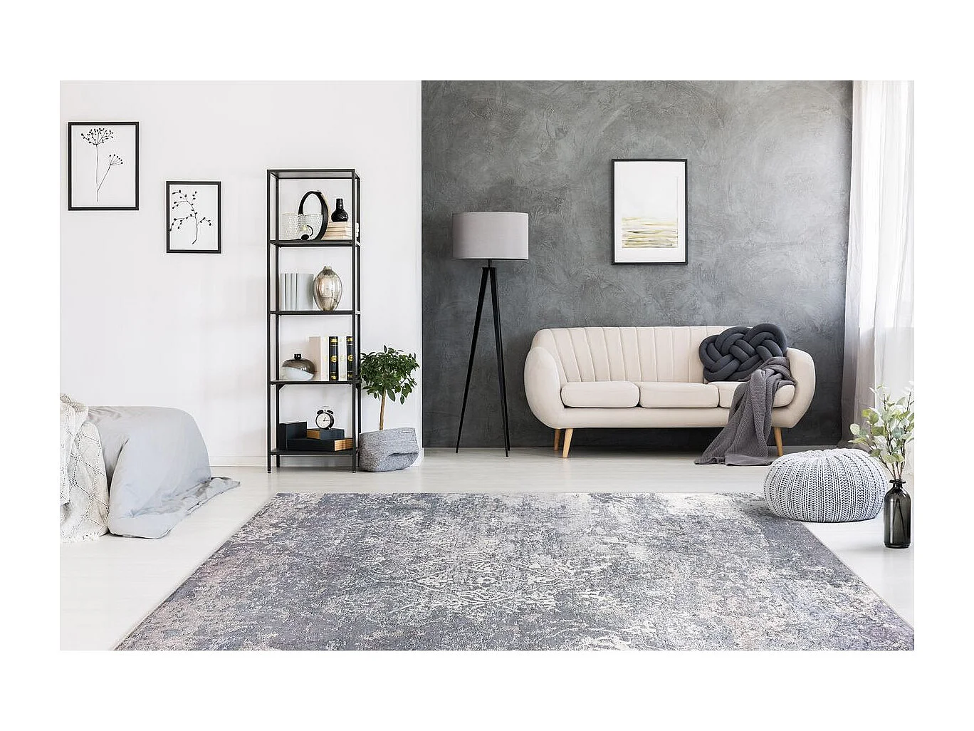 Tapis Vintage à Poils Plats "Rhodin II" Gris 80 x 150 cm