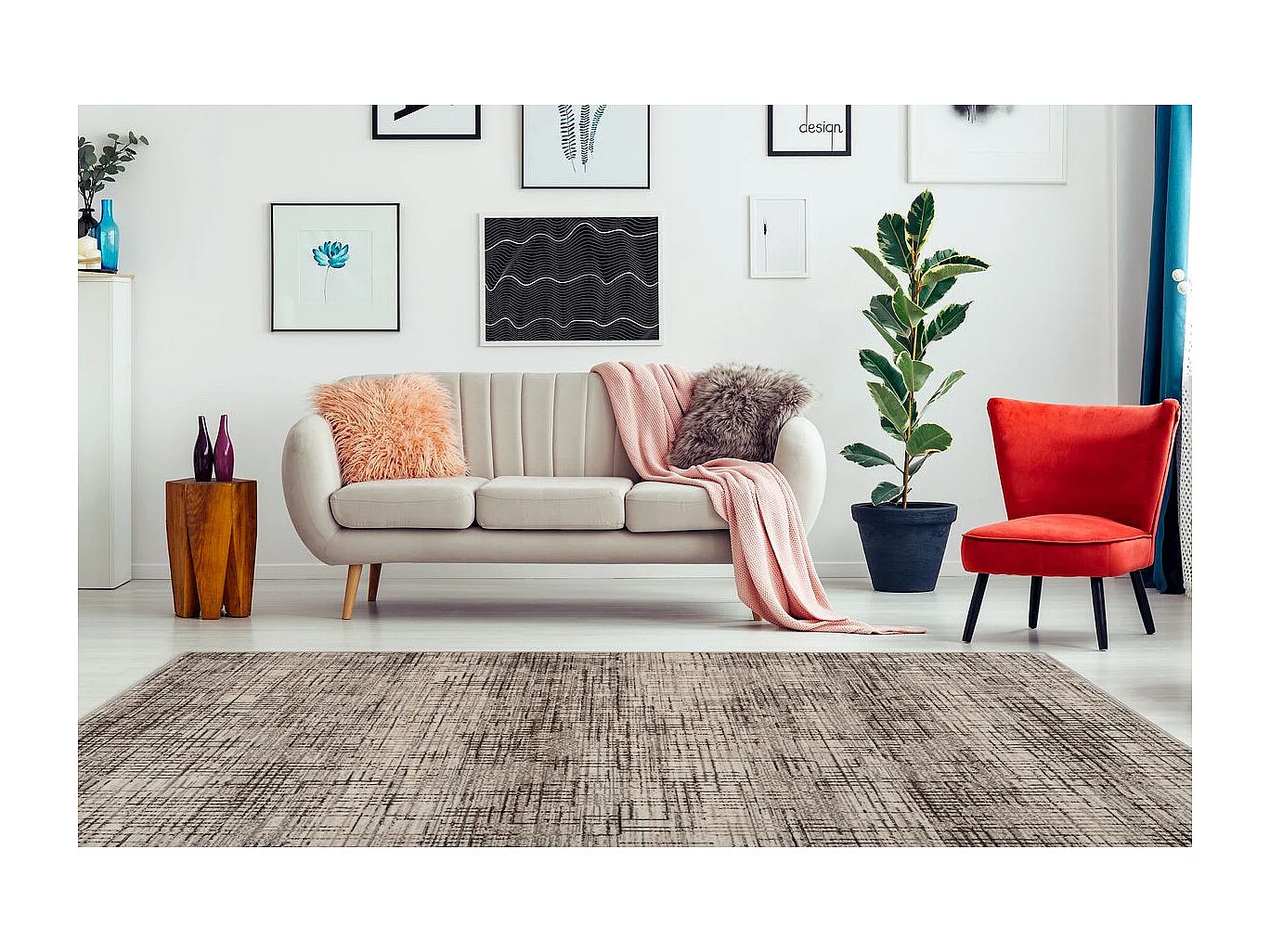 Tapis Vintage à Poils Courts "Vancouver III" Crème 120 x 170 cm