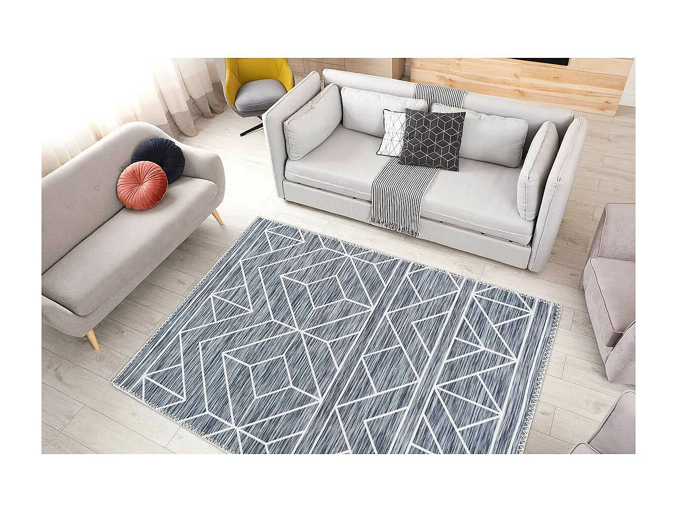 Tapis Tissé Imprimé à Poils Plats "Maya II" Anthracite 160 x 230 cm