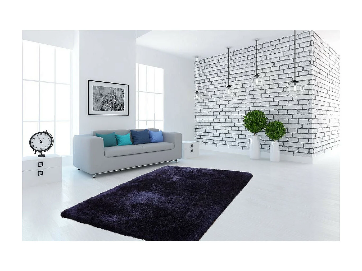 Tapis Shaggy Fait Main "Cosy" Bleu 80 x 150 cm