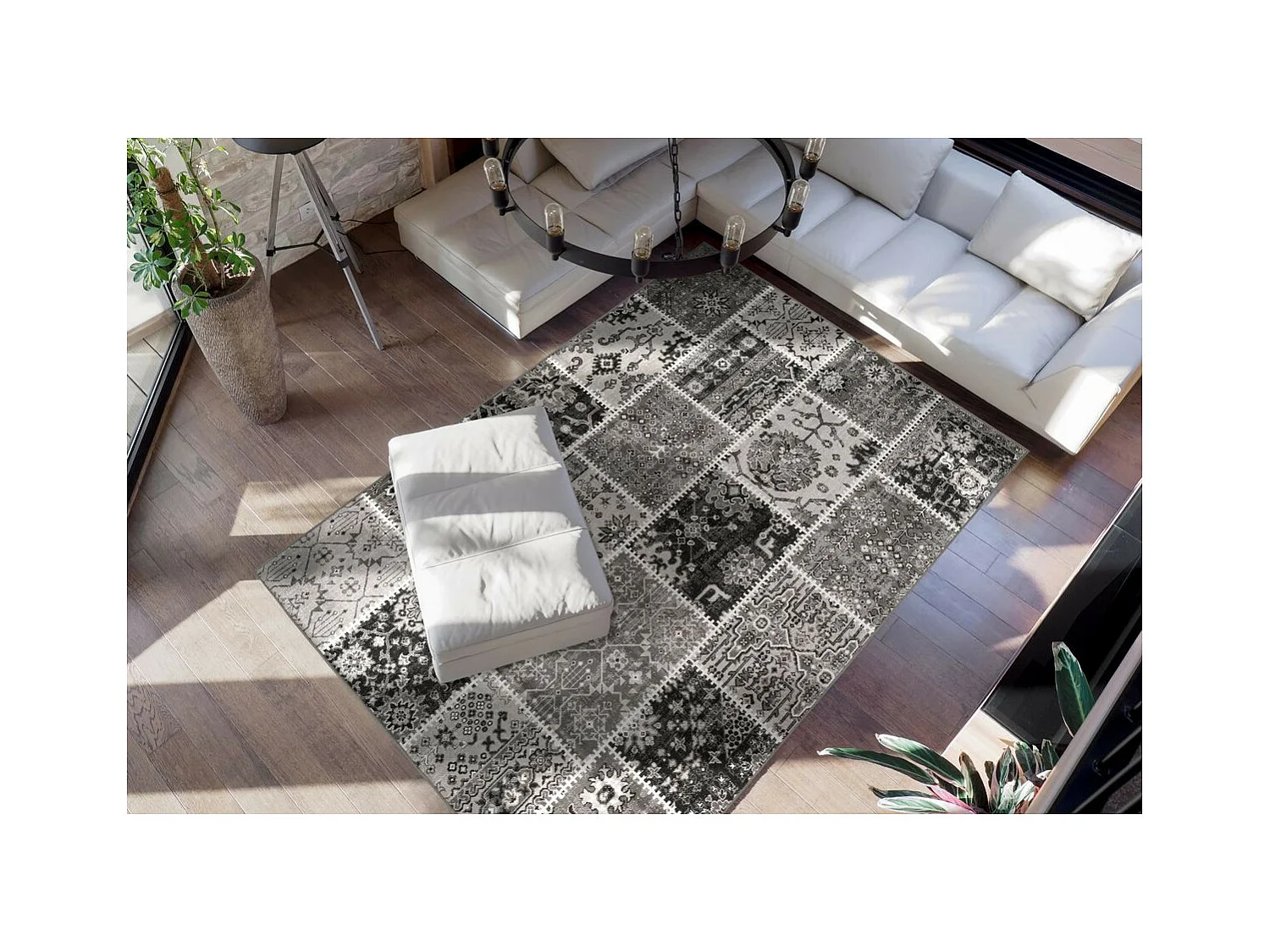 Tapis Patchwork à Poils Courts "Ariya" Gris 200 x 290 cm