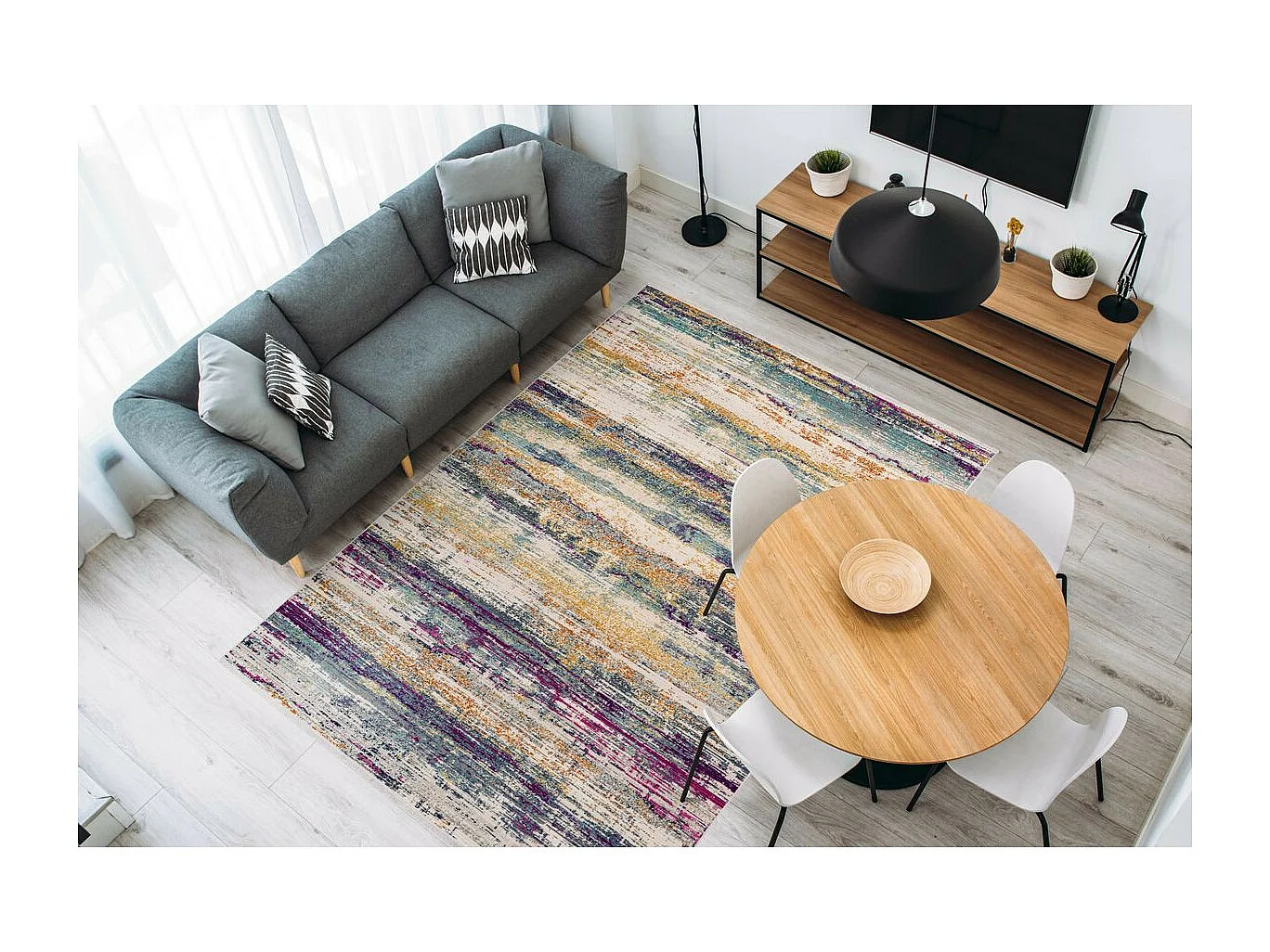 Tapis Rayures à Poils Courts "Anouk" Multicolore 120 x 170 cm