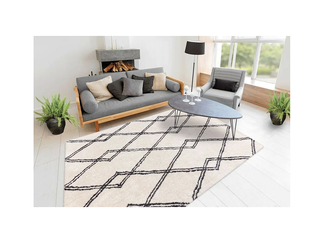 Tapis Imprimé Géométrique "Orlando" Ivoire 200 x 290 cm