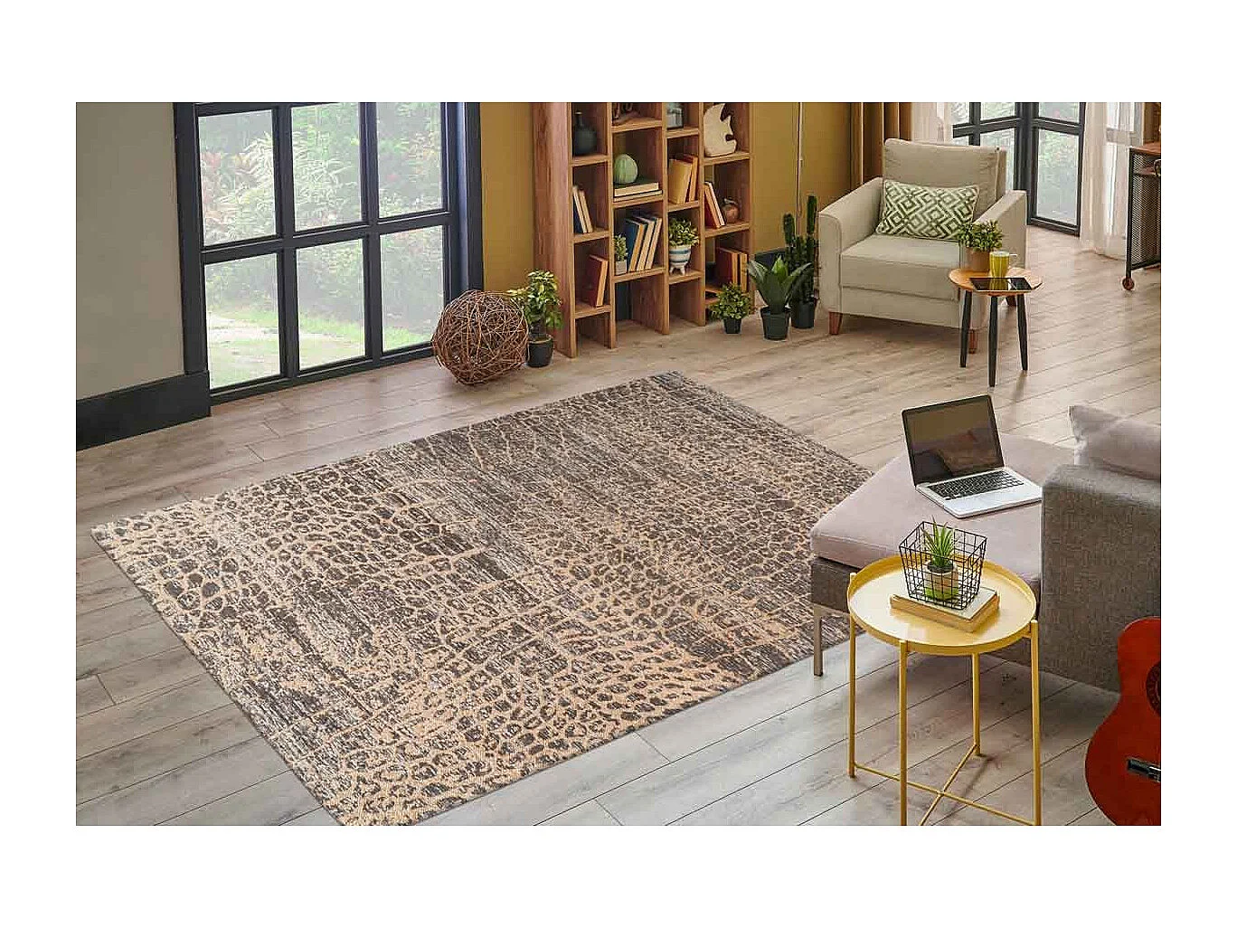 Tapis Tissé Vintage à Poils Plats "Davio" Beige 160 x 230 cm