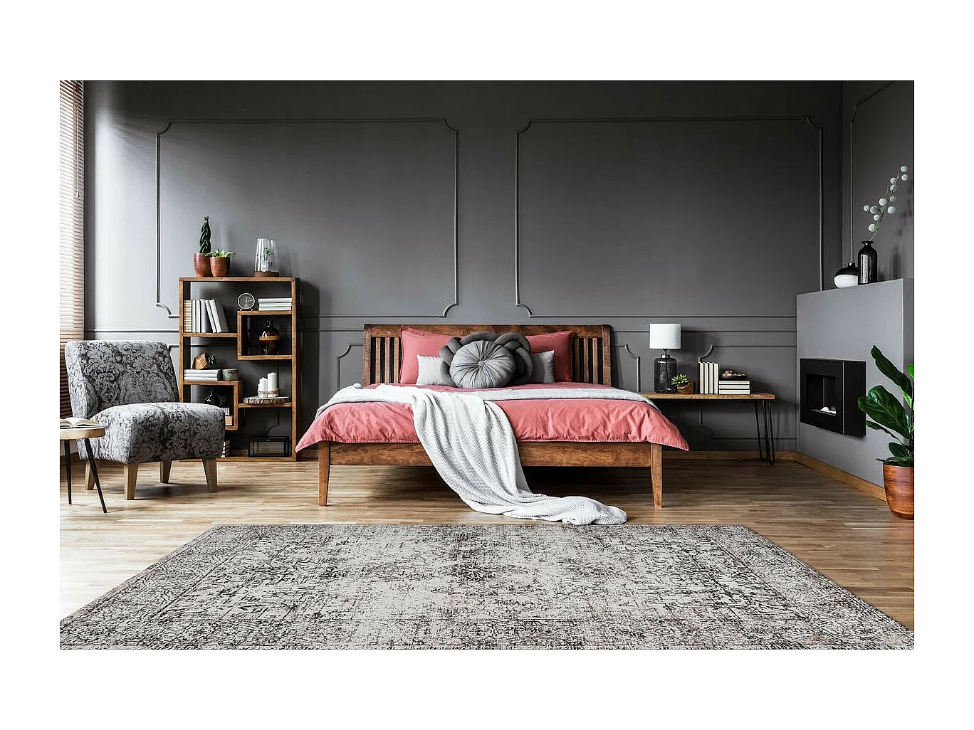 Tapis Vintage à Poils Courts "Iglesia" Anthracite 120 x 170 cm