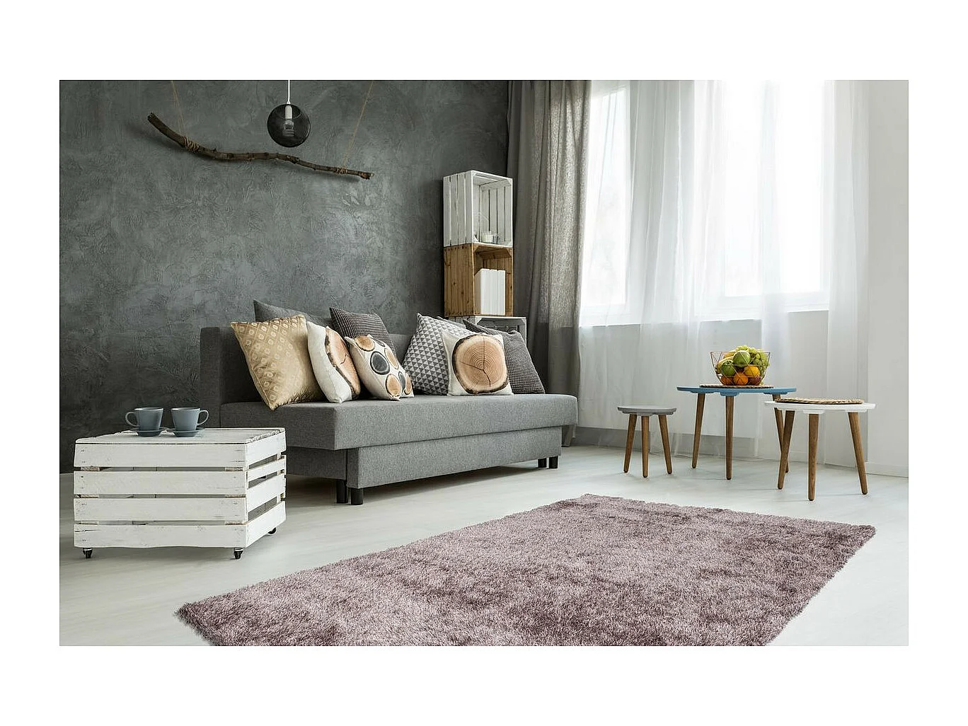 Tapis Shaggy Fait Main "Diamond" Taupe 120 x 170 cm