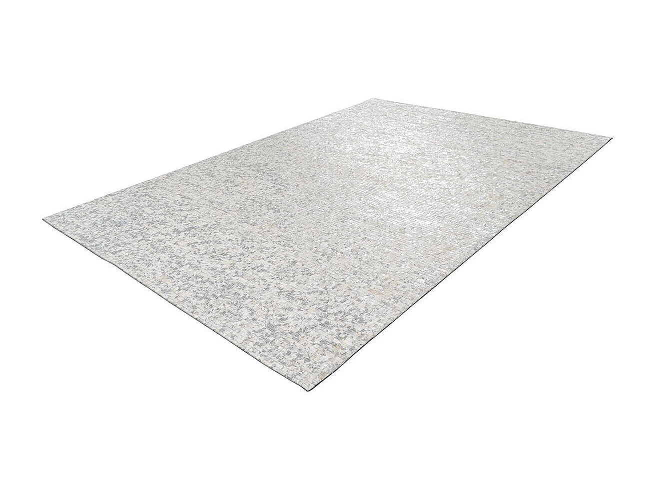 Tapis en Cuir Fait Main "Finish" Blanc & Argent 160 x 230 cm