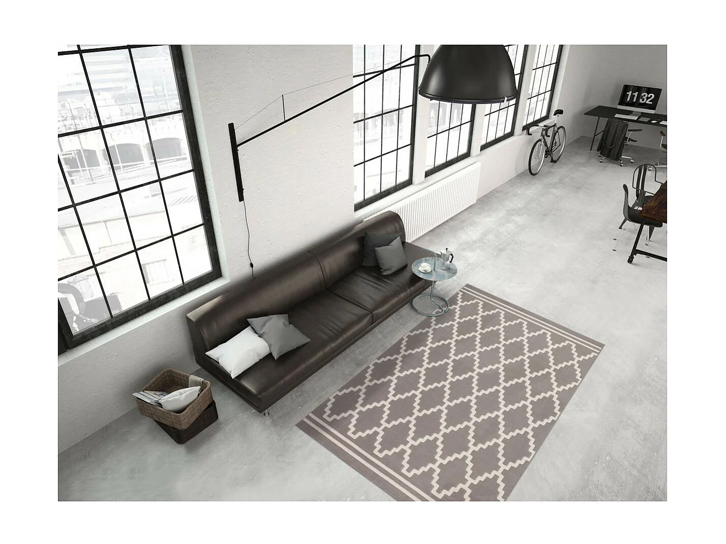 Tapis Imprimé Losange à Poils Courts "Lina" Taupe 160 x 230 cm