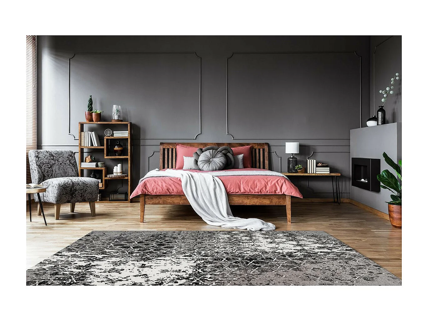 Tapis Vintage à Poils Courts "Iglesia" Gris 120 x 170 cm