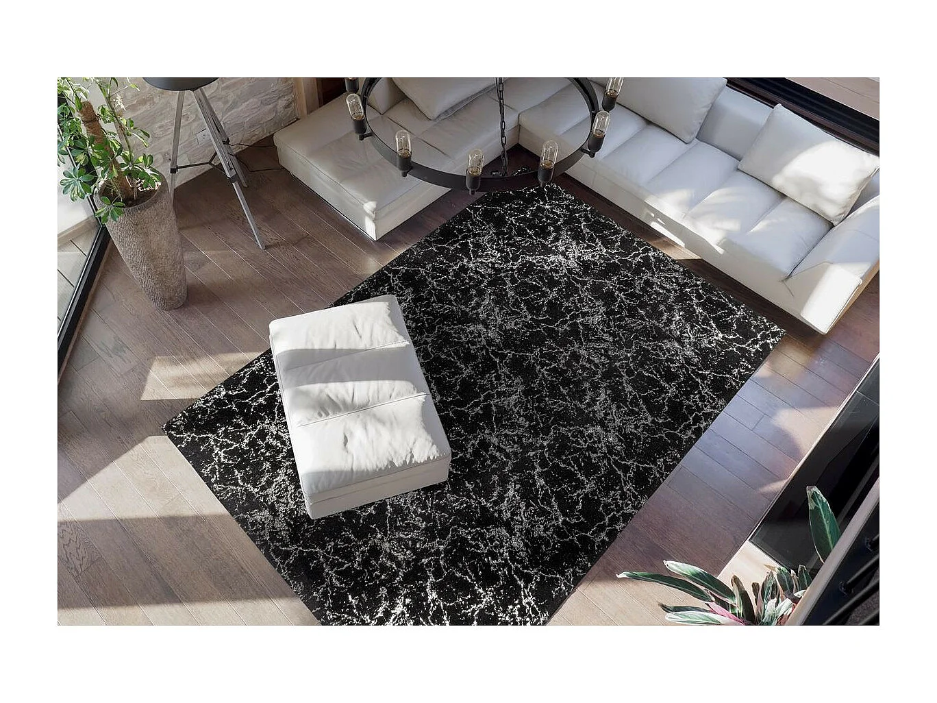 Tapis Marbré à Poils Longs "Bijou" Noir & Argent 120 x 170 cm