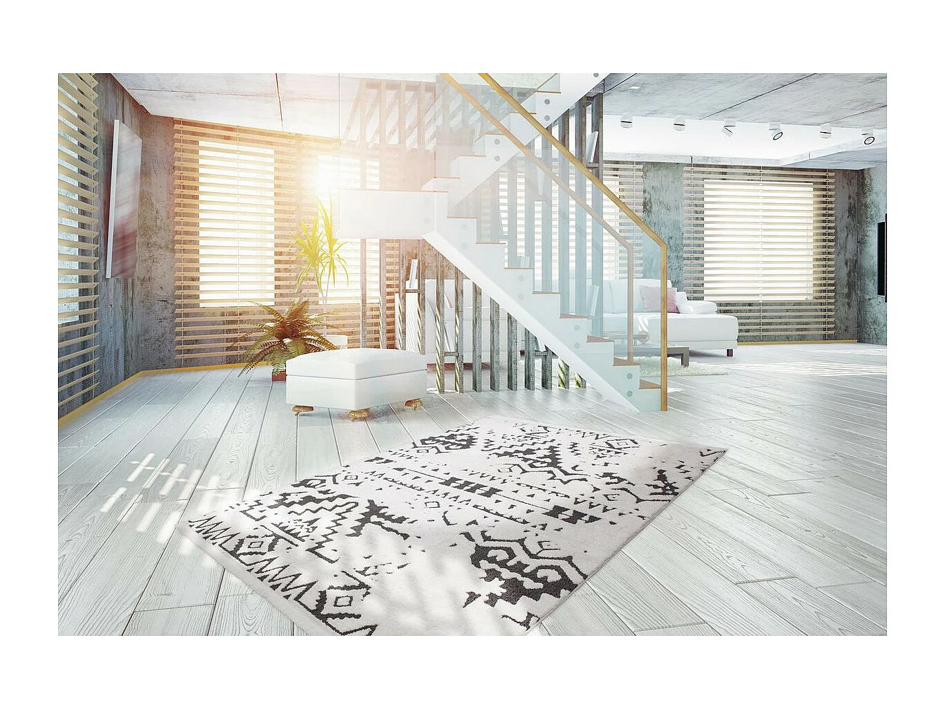 Tapis Ethnique à Franges "Agadir" Noir & Blanc 80 x 150 cm