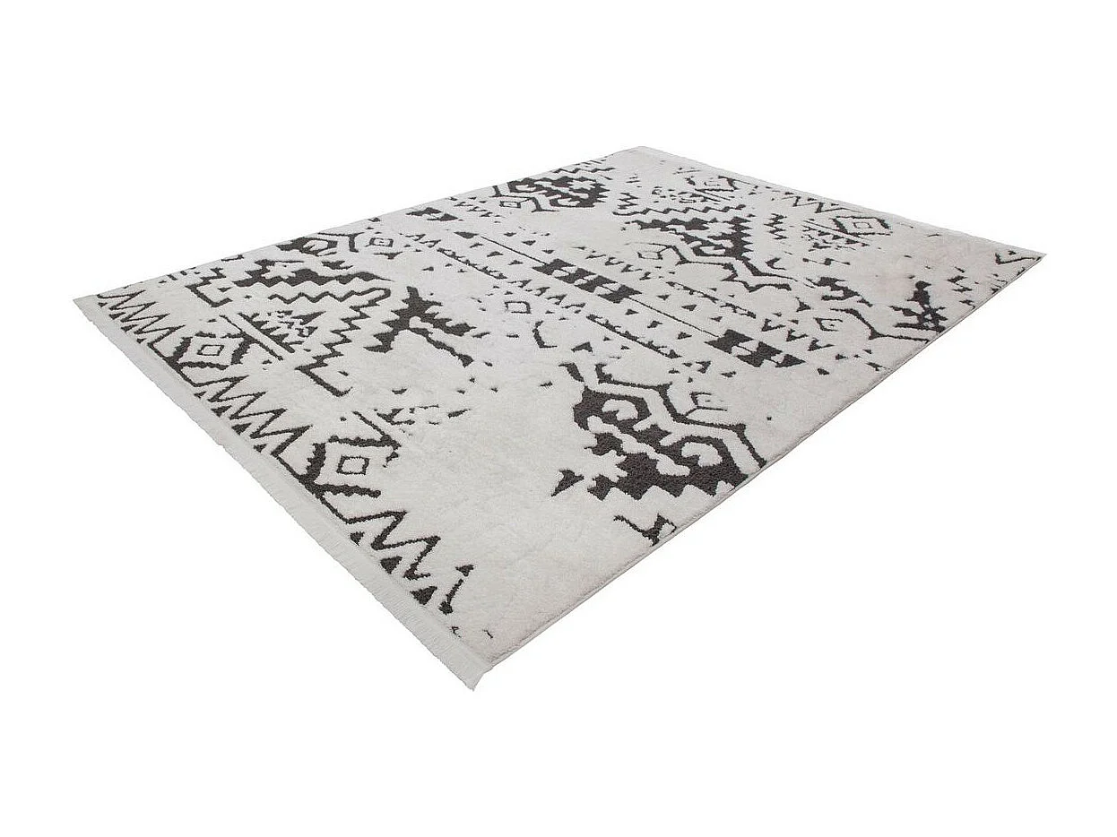 Tapis Ethnique à Franges "Agadir" Noir & Blanc 80 x 150 cm