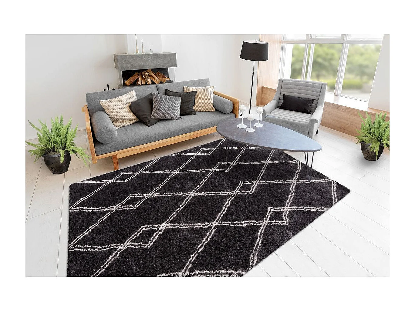 Tapis Imprimé Géométrique "Orlando" Anthracite 80 x 150 cm