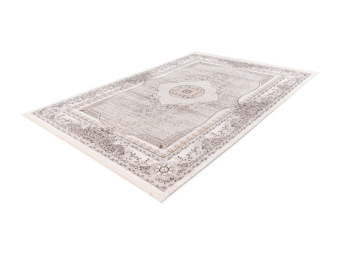 Tapis Vintage à Franges "Akropolis V" Gris & Argent 160 x 230 cm