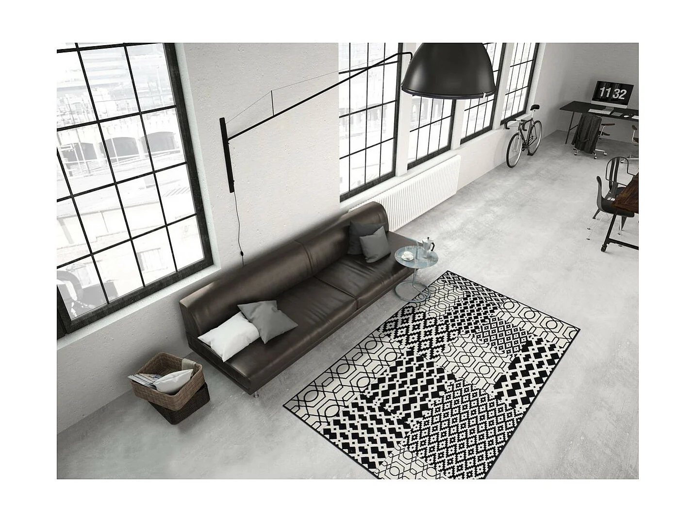 Tapis Tissé Géométrique à Poils Courts "Lina" Noir 80 x 300 cm