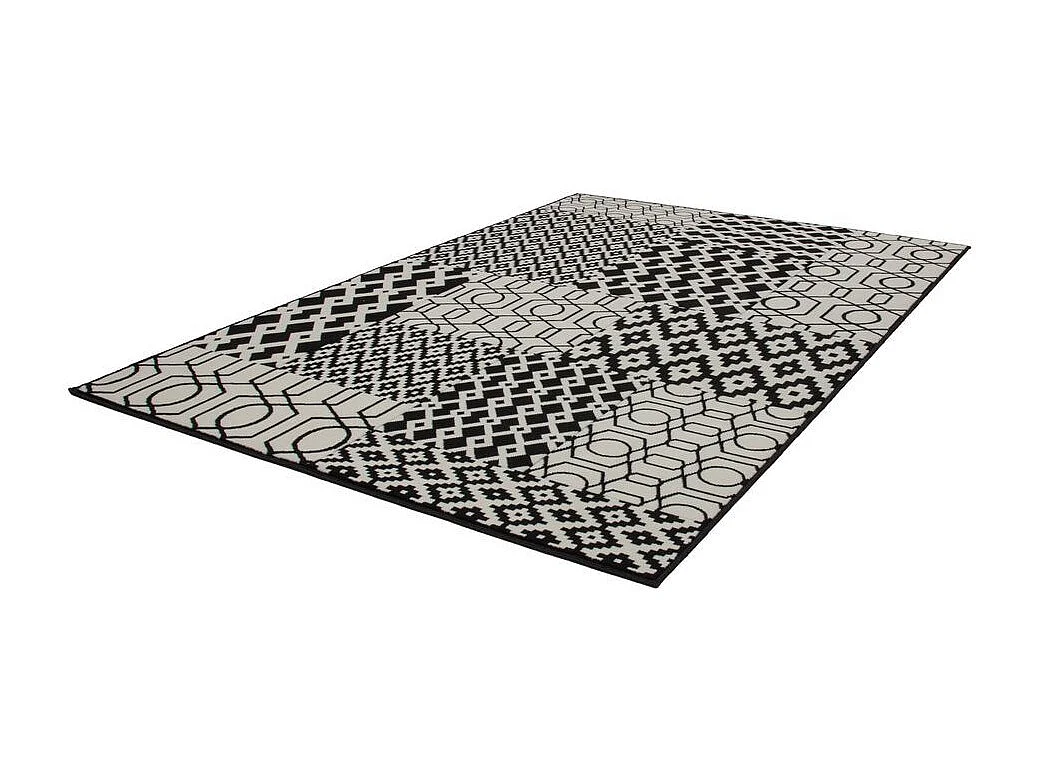 Tapis Tissé Géométrique à Poils Courts "Lina" Noir 80 x 300 cm