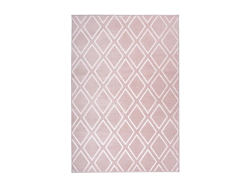 Tapis Imprimé Losange Fait Main "Monroe III" Rose 120 x 170 cm