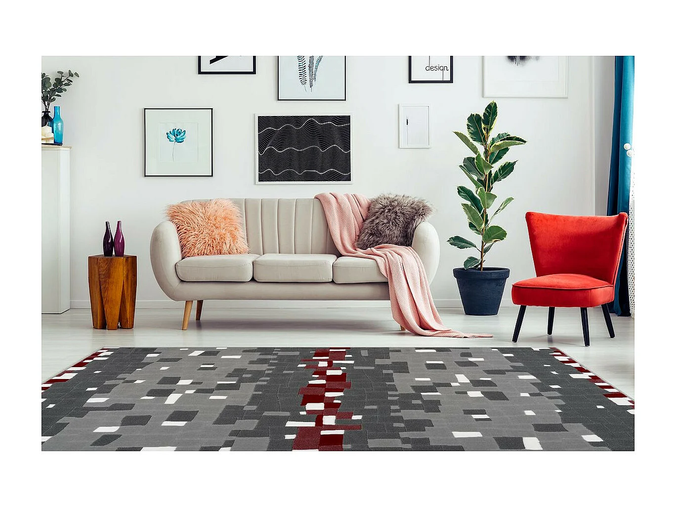 Tapis Mosaïque à Poils Courts "Vancouver II" Rouge 200 x 290 cm