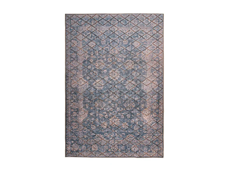Tapis Tissé à Poils Courts "Antique" Bleu & Or 120 x 180 cm