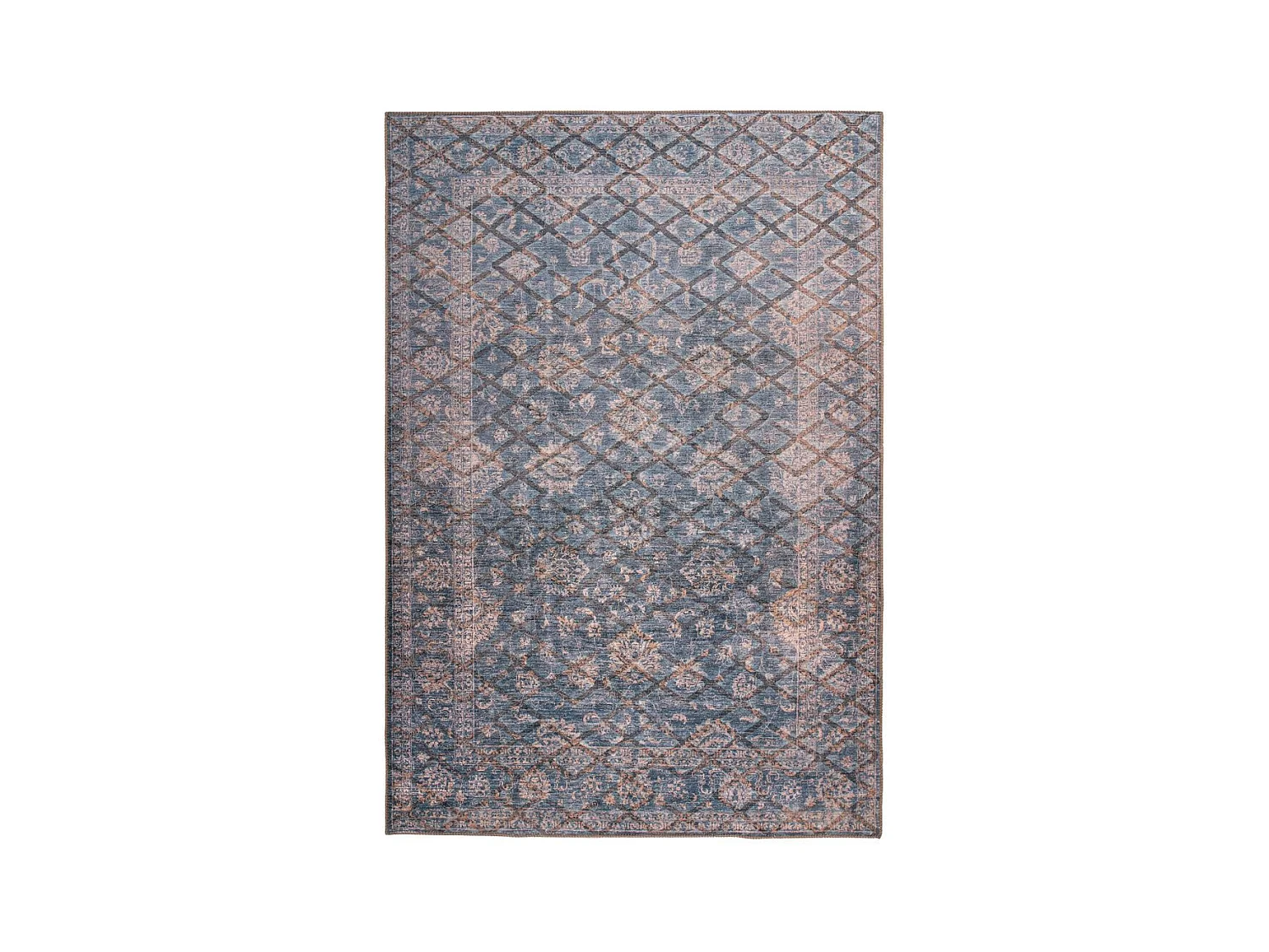 Tapis Tissé à Poils Courts "Antique" Bleu & Or 120 x 180 cm