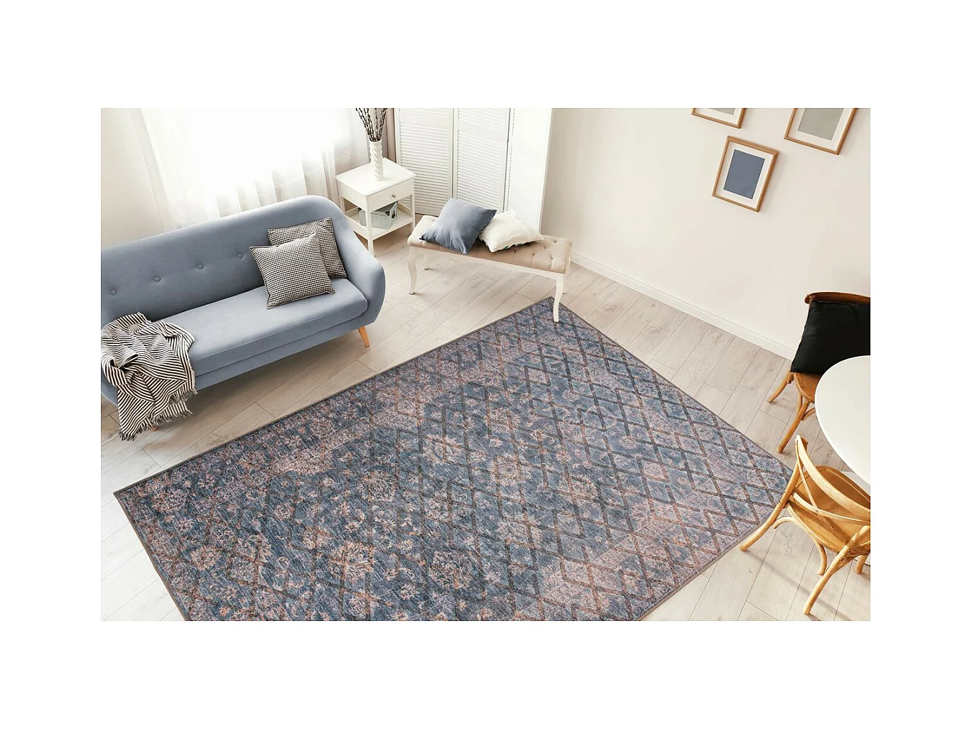 Tapis Tissé à Poils Courts "Antique" Bleu & Or 120 x 180 cm