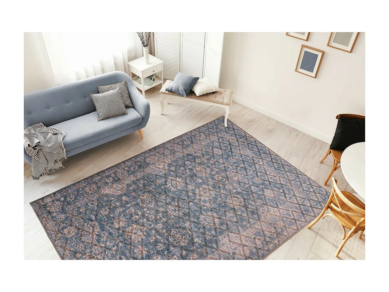 Tapis Tissé à Poils Courts "Antique" Bleu & Or 120 x 180 cm