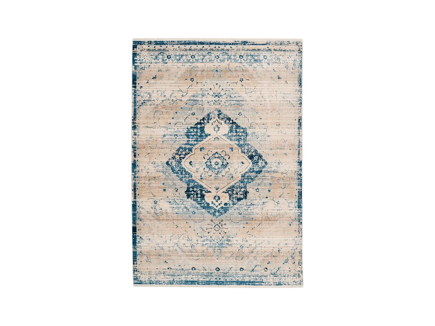 Tapis Vintage à Franges "Baroque V" Crème & Bleu 80 x 150 cm