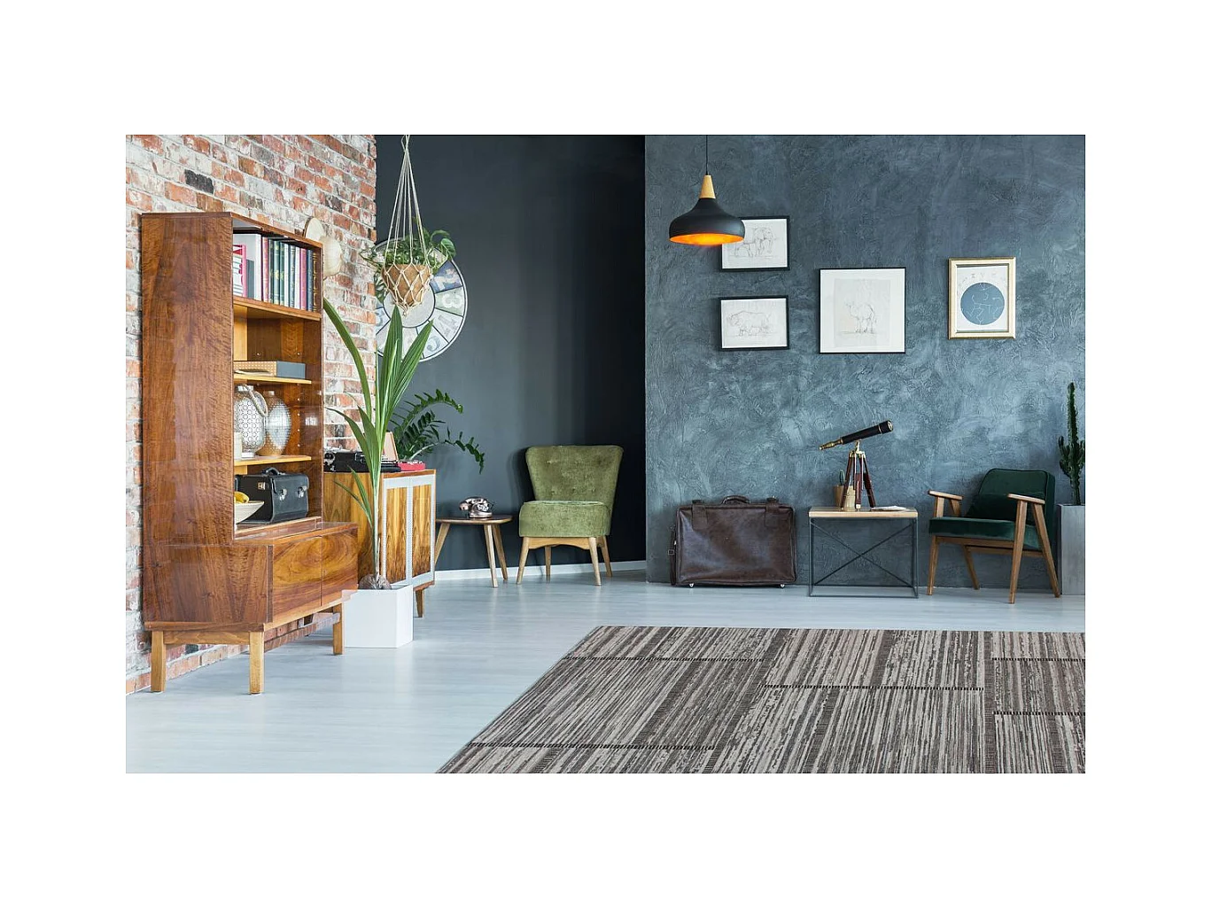 Tapis Imprimé Jacquard "Phoenix" Naturel & Gris 120 x 170 cm