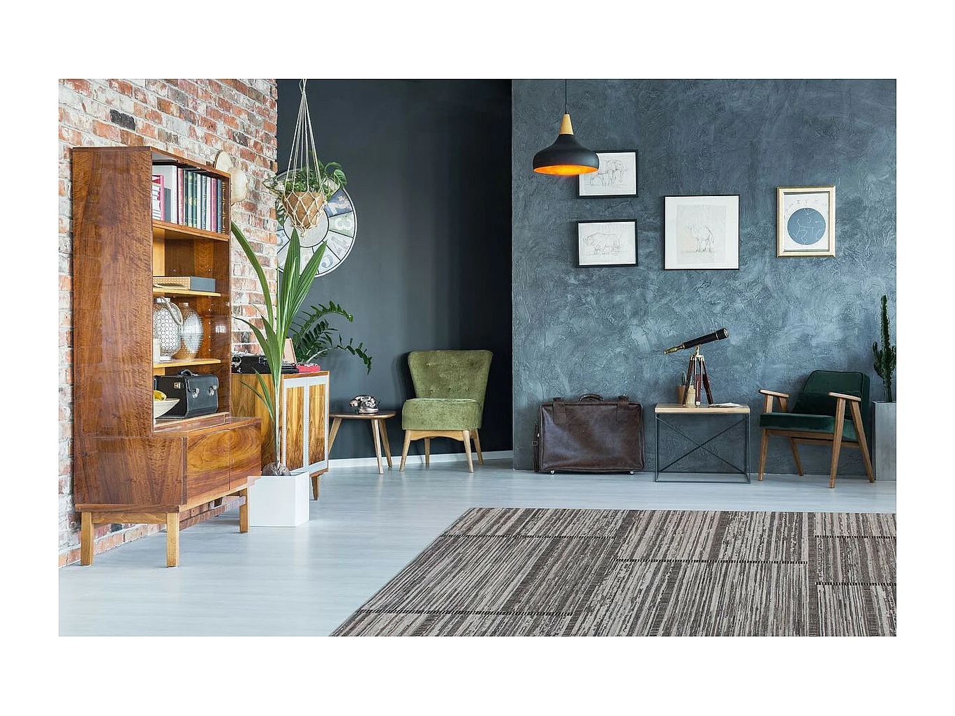 Tapis Imprimé Jacquard "Phoenix" Naturel & Gris 120 x 170 cm