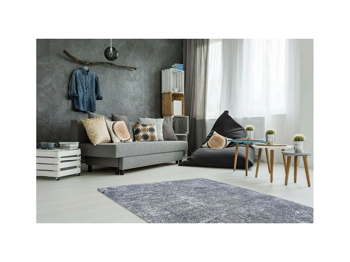 Tapis Vintage Tissé à la Main "Etna" Bleu Clair 120 x 170 cm