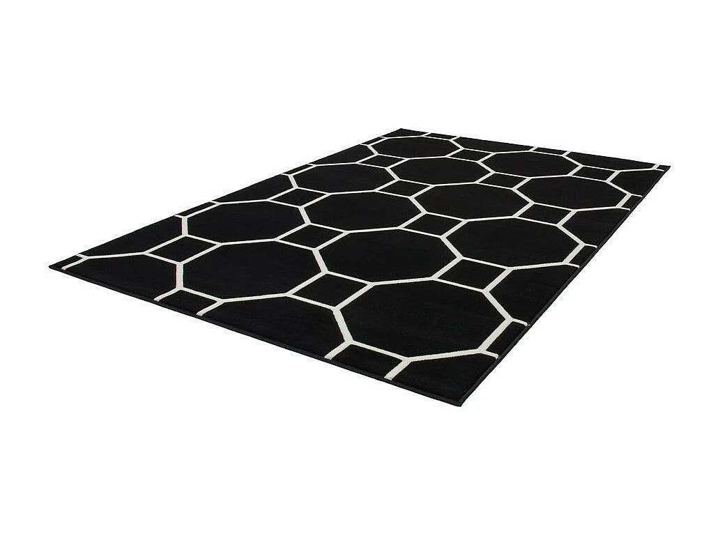 Tapis Effet 3D à Poils Courts "Lina" Noir & Ivoire 120 x 170 cm