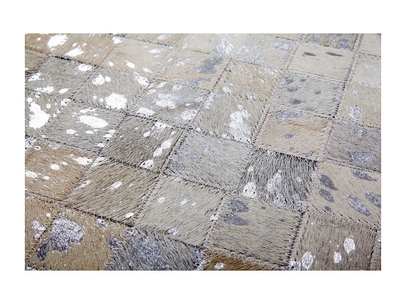 Tapis Patchwork en Cuir "Rocket" Gris & Argent 80 x 150 cm