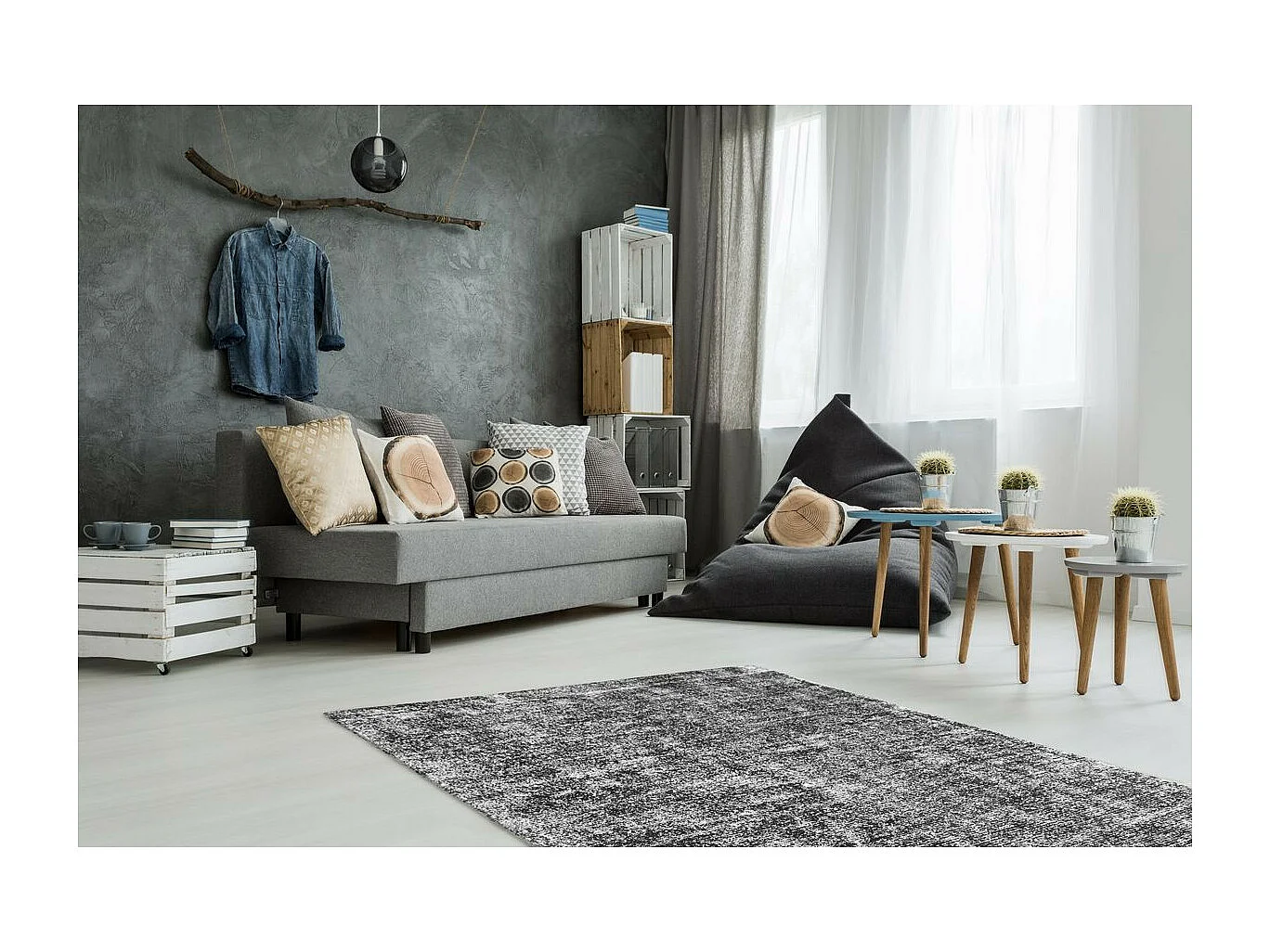 Tapis Vintage Tissé à la Main "Etna" Anthracite 80 x 150 cm