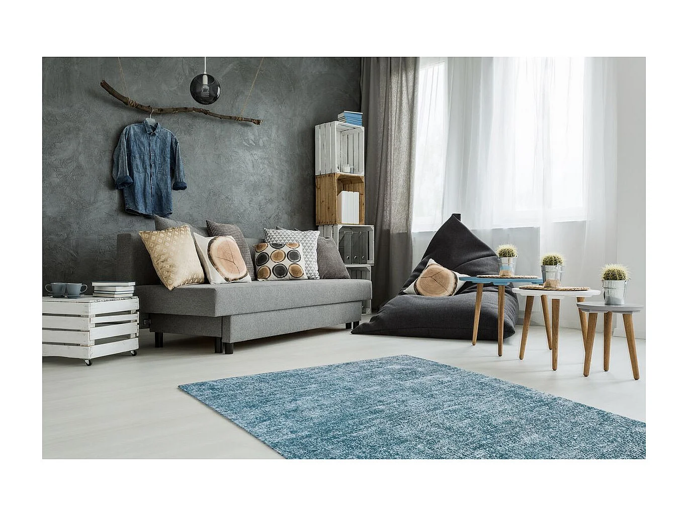 Tapis Vintage Tissé à la Main "Etna" Bleu Pétrole 80 x 150 cm