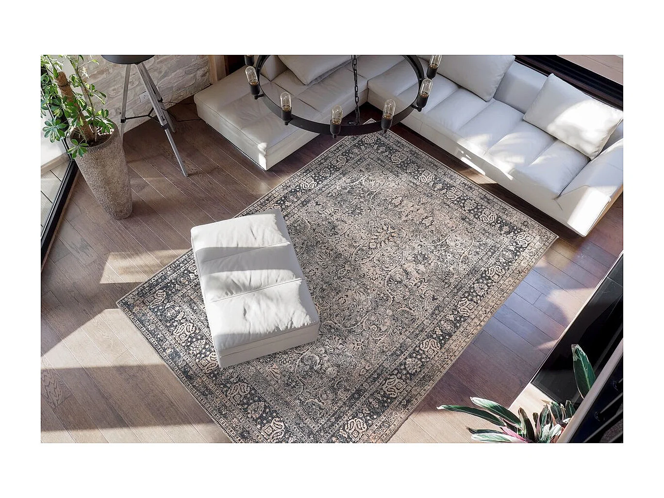 Tapis Tissé Oriental Vintage à Motifs "Faye" Noir 75 x 150 cm