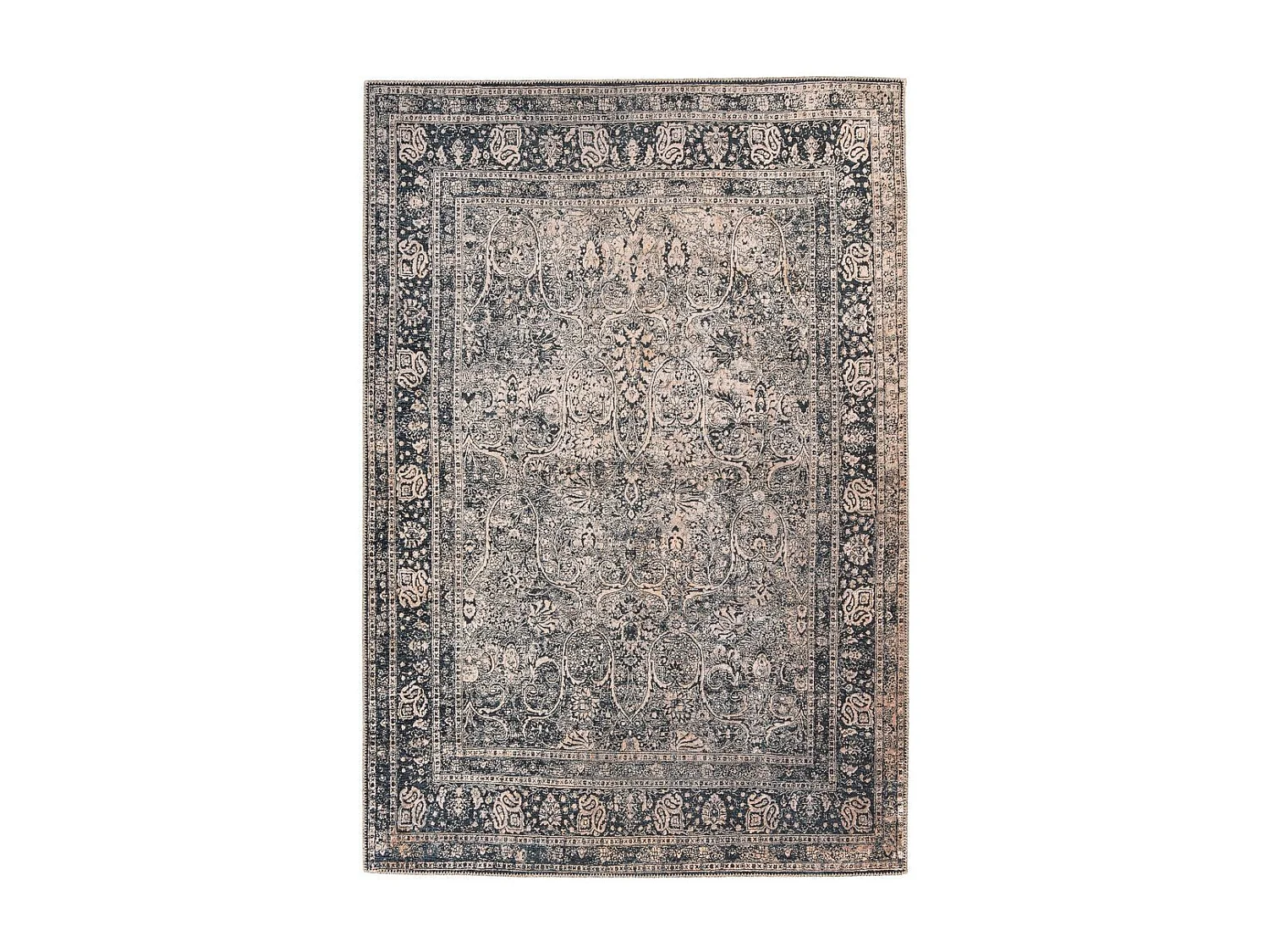 Tapis Tissé Oriental Vintage à Motifs "Faye" Noir 75 x 150 cm