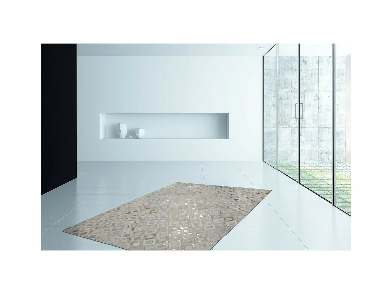Tapis en Cuir Effet Métallique "Spark" Ivoire & Or 160 x 230 cm