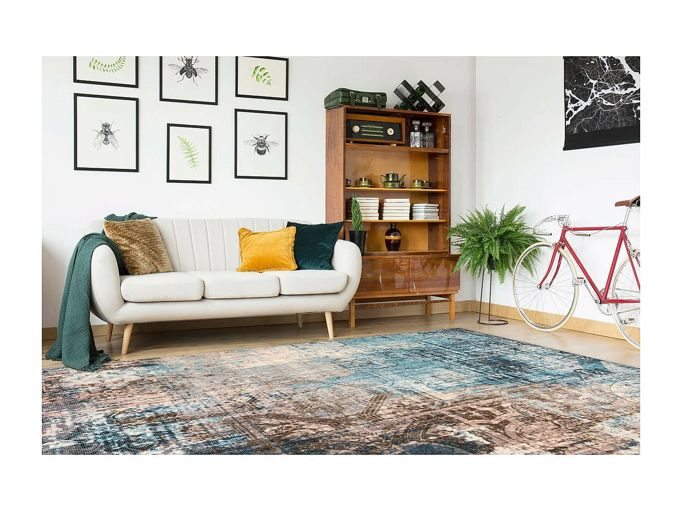 Tapis Vintage à Poils Courts "Indiana III" Bleu 80 x 150 cm