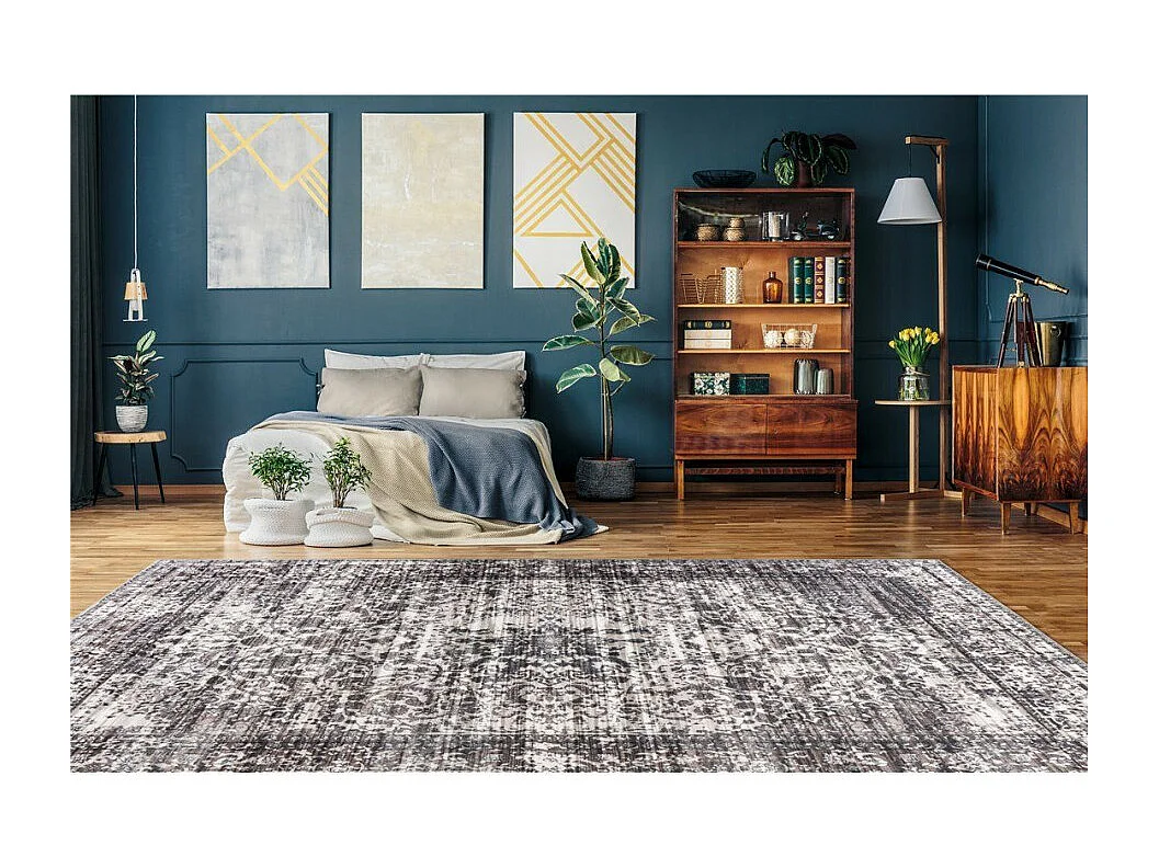 Tapis Tissé Imprimé à Poils Plats "Saphira" Gris 80 x 150 cm