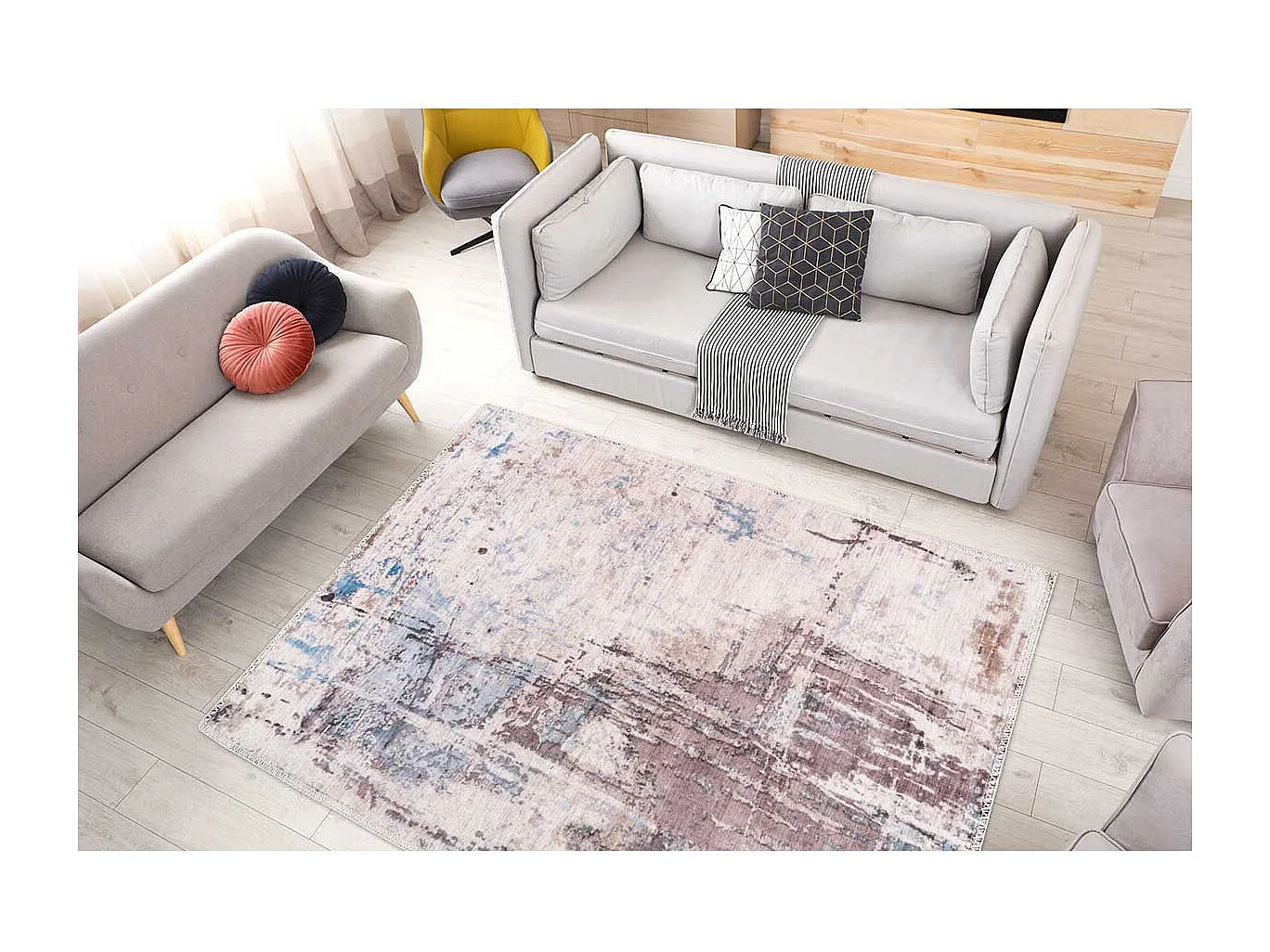 Tapis Tissé Imprimé Vintage "Peron" Gris & Taupe 160 x 230 cm