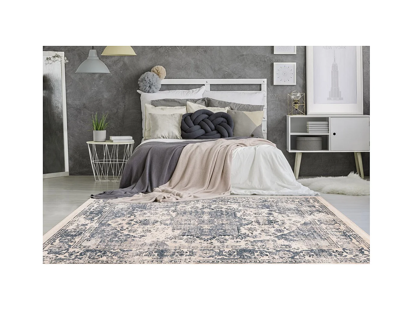 Tapis Motif Antique Délavé "Palace" Bleu 160 x 230 cm