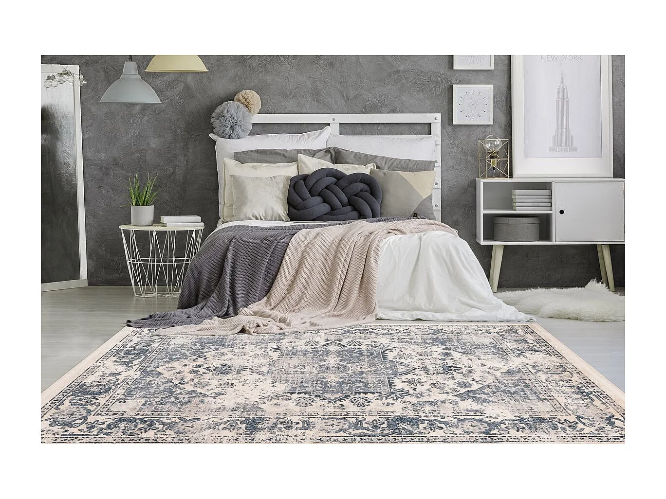 Tapis Motif Antique Délavé "Palace" Bleu 160 x 230 cm